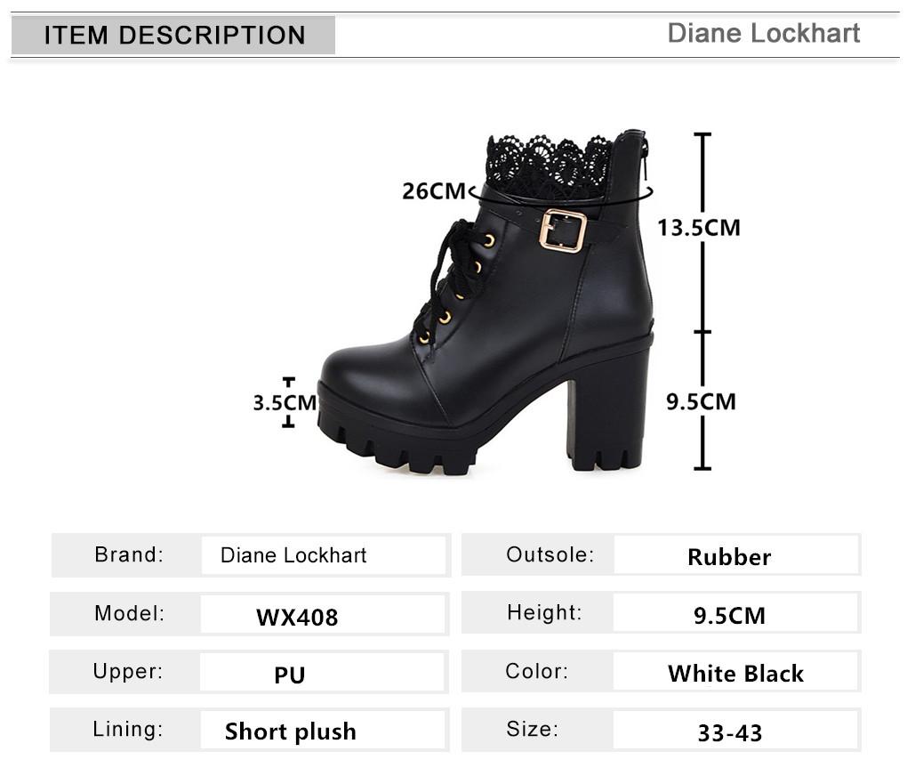 Fashion Winter New High-heeled Coarse Heel Platform Marton Boots Frenulum Waterproof Thick Bottom White Women Boots Zapatos De Mujer 33