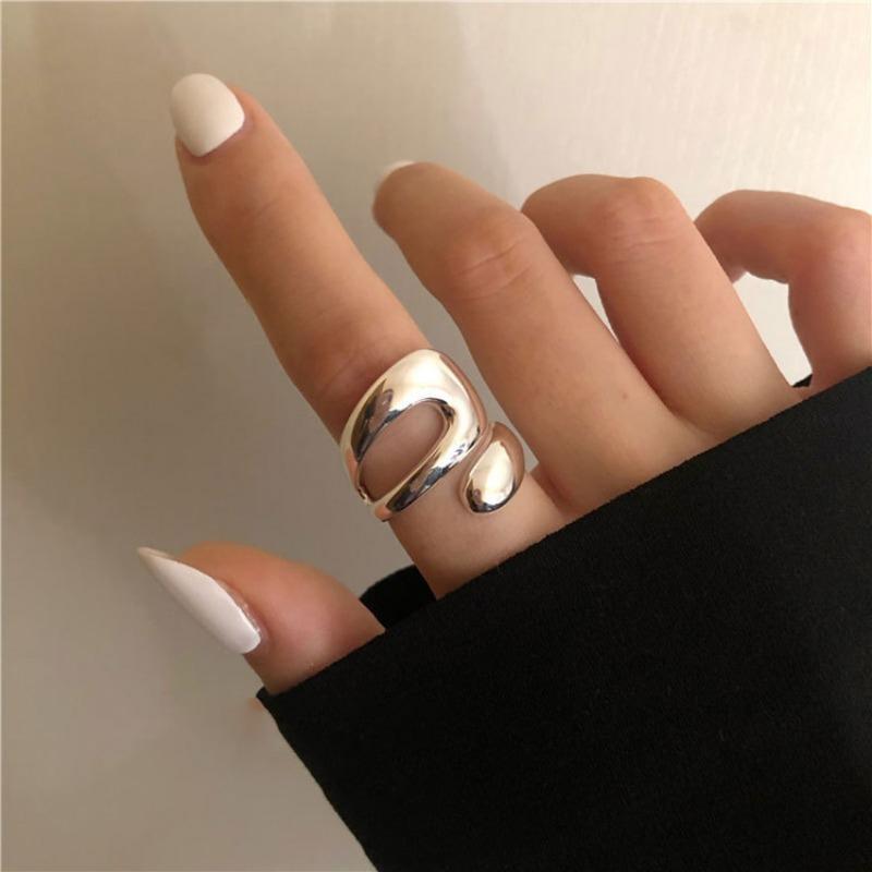 

Personality Irregularity Double Layer Water Drop Opening Rings for Women Charm Gold Color Stainless Steel Finger Rock Jewelry resizable срібний