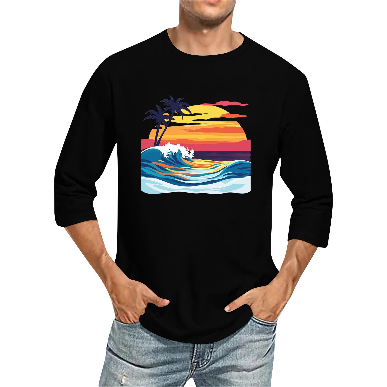 

Мужская однотонная футболка с круглым вырезом и рукавами три четверти L чёрный