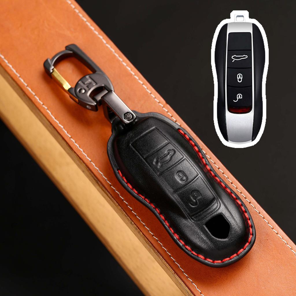 Luxury Leather Car Key Case Cover Key Fob Protective Case Holder for Porsche New Cayenne Panamera 911 992 Taycan Accessories