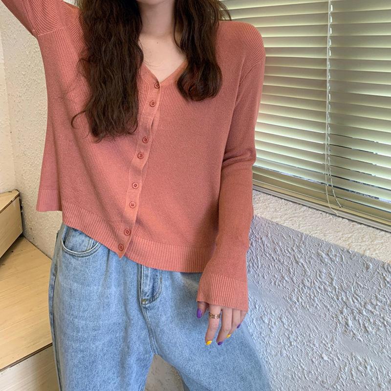Damen Avocadogrün Strick-Cardigan Sommer Dünnes Off-Shoulder-Top Eisseide Klimaanlage Langarm Mantel
