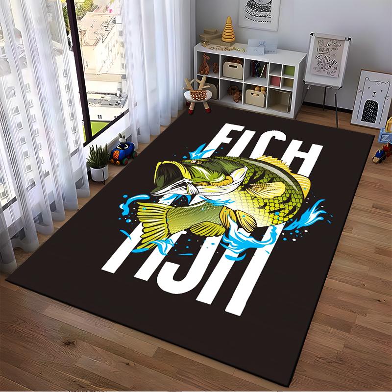 "Colorful Fish Design Carpet with FISH Text, Black Background Home Decor" Suitable for Use As an Anti-slip for Living Room Bedroom Sofas