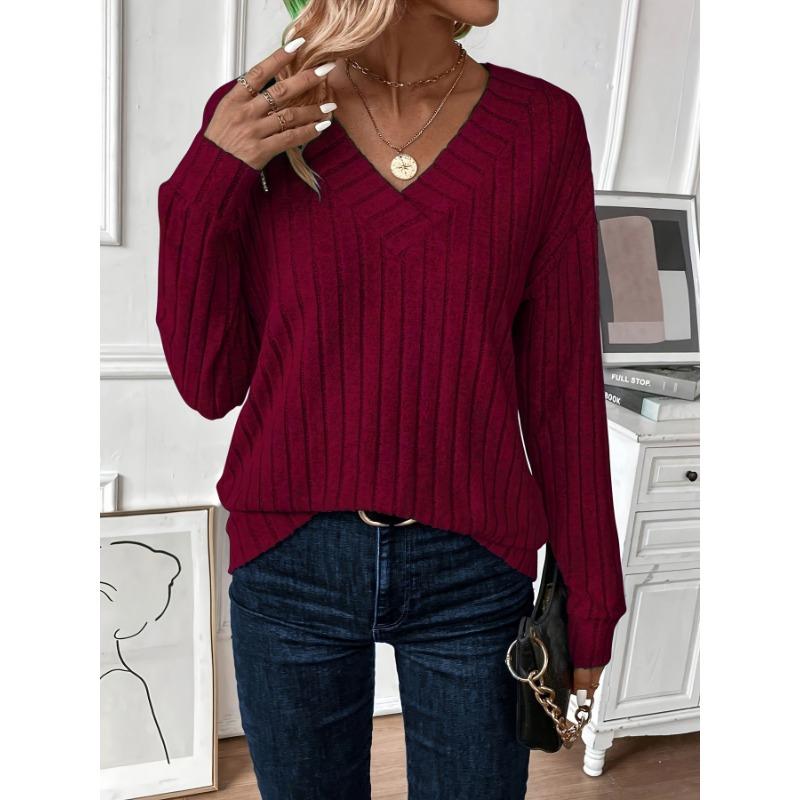 DAFIFY Damenmode, lässig, Frühling und Herbst, einfarbig, langärmelig, V-Ausschnitt, Blusen und Hemden