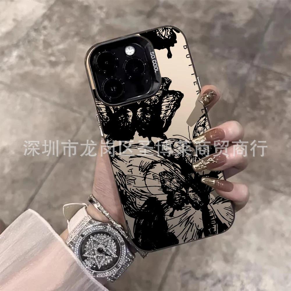 Black butterfly for Apple 15 colored silver iPhone14Pro creative 11promax matte 16 protective case 17