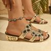 Fashion 2025 New Women Slippers Fashion Shoes Woman Chunky Heels Hollow Casual Sandals Summer Rhinestone Slippers Ladies Slides Women