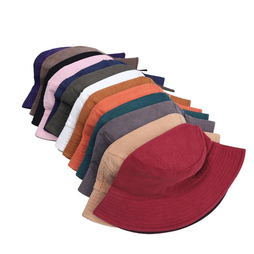 Unisex Double-Sided Corduroy Bucket Hat: Warm, Wide-Brimmed, Sun Protection for Large Heads, Slimming Effect