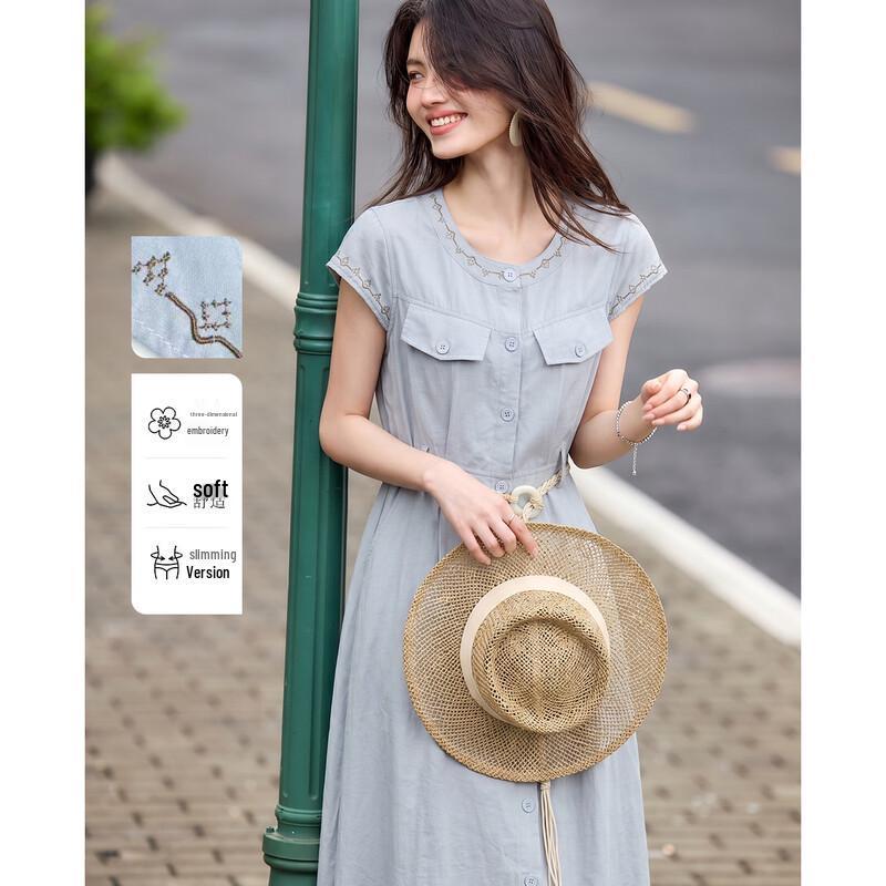 TERRE BLEUE Women s Embroidered A-Line Dress M