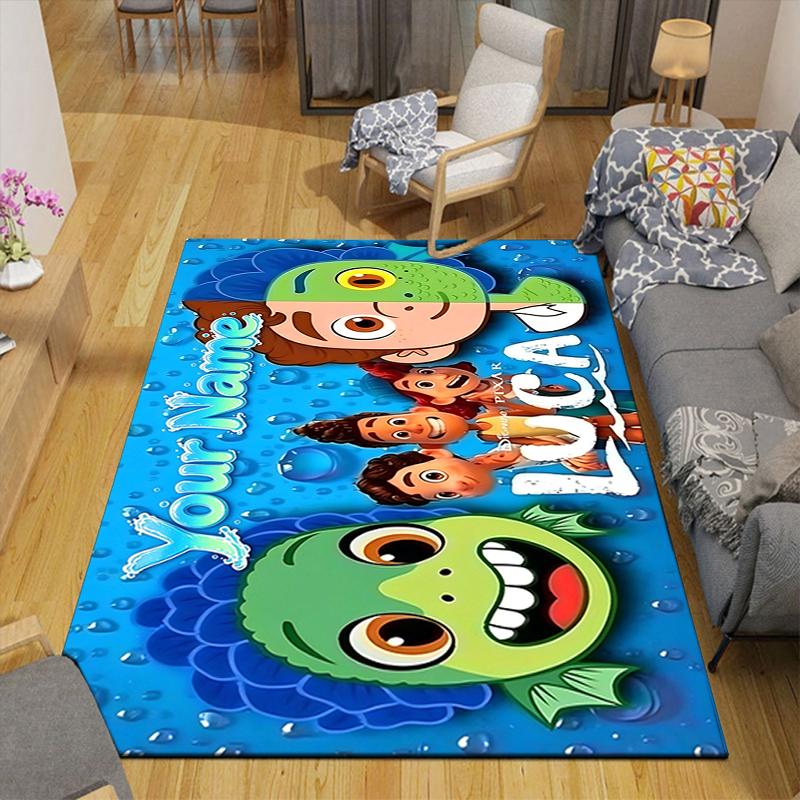 Custom 1Pc Luca Cartoon Sea Monster Characters Printed Flannel Rug Soft Non Slip Carpet for Bedroom Living Room Office Floor Home Decor Xmas Gift Q114