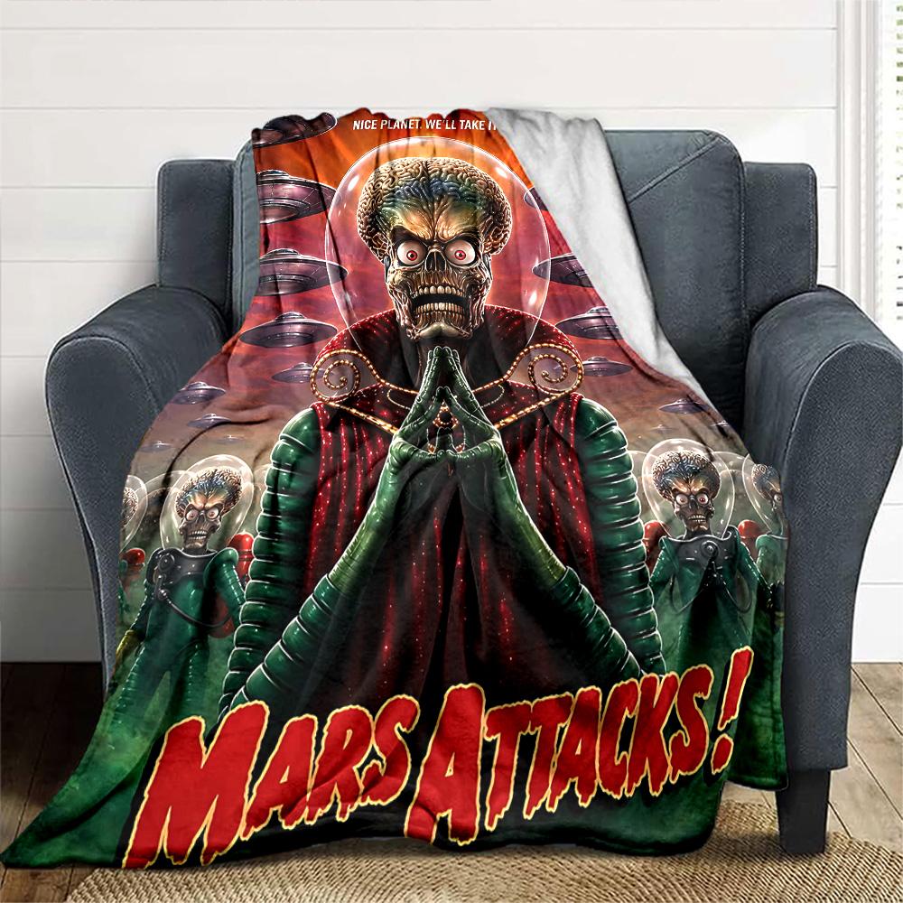 Mars Alien Invasion Flannel Blanket Super Soft Warm Cozy Blanket for Sofa Bed Office Travel All‑Season Home Decor Gift