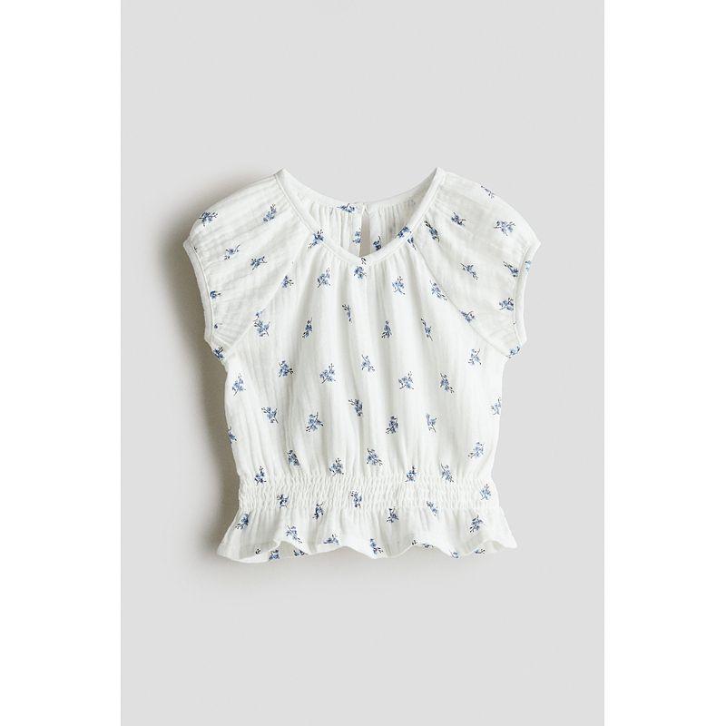 

HM Children s Clothing Baby Girl s T-shirt 2025 Summer New Arrival Loose Western Style Cotton Fine Cloth round Neck Short Sleeve Tops 1282985 White/Florals 90/48