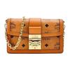 Cognac Visetos Monogramm Kettenbrieftasche mit goldener Schlossverriegelung für den täglichen und abendlichen Gebrauch