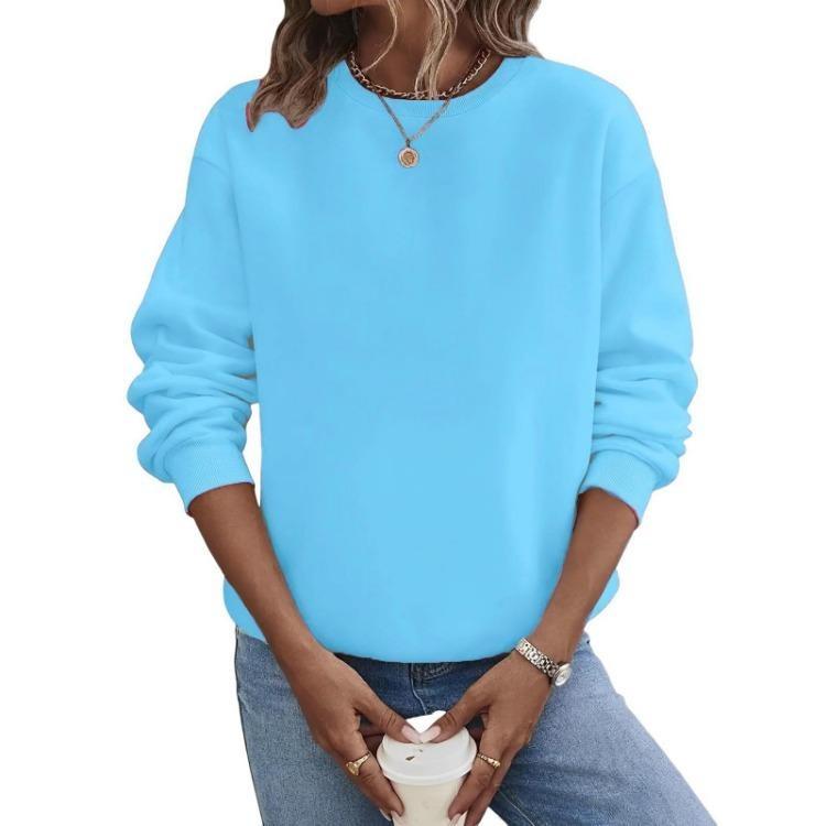 Lockere Passform Damen Hoodie Langarm Pullover Einfarbige Runde Halslinie Lässig