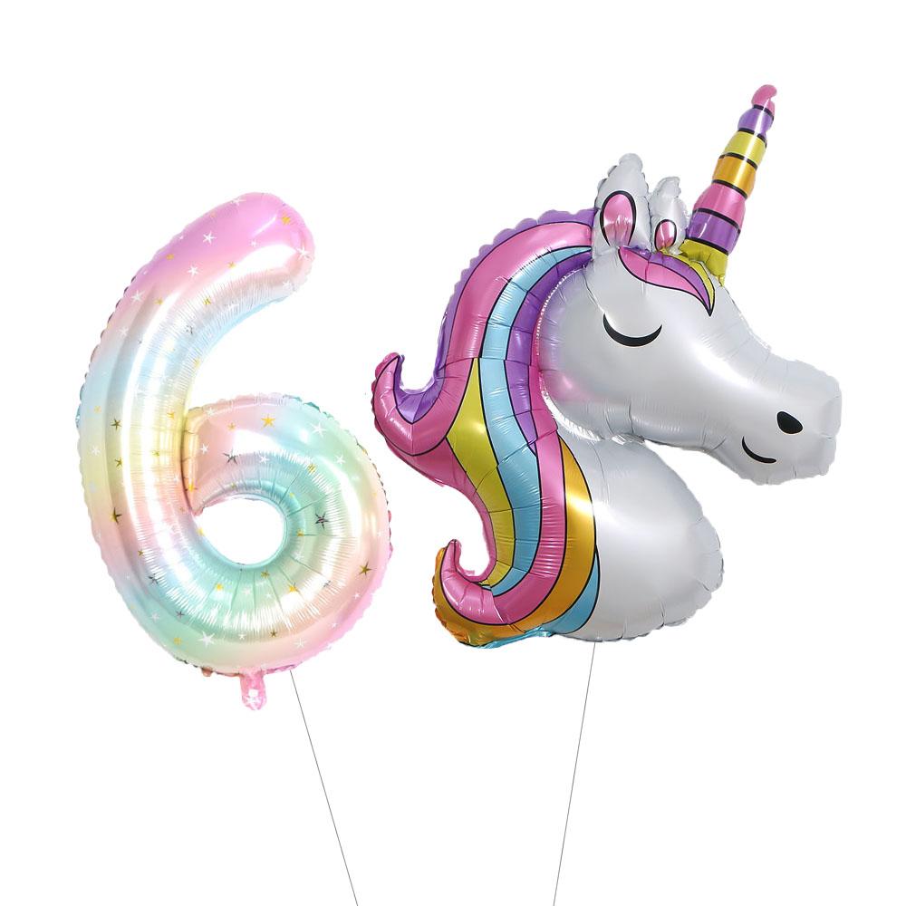 2Pcs Large Rainbow Unicorn Foil Balloon Set 40inch Number Foil Helium Balloon Unicorn Theme Birthday Party Decoration
