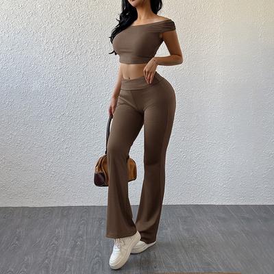 Kadın Yaz Yeni Çok Yönlü Günlük Spor Basit Düz Renk Dar Kesim Moda Takım