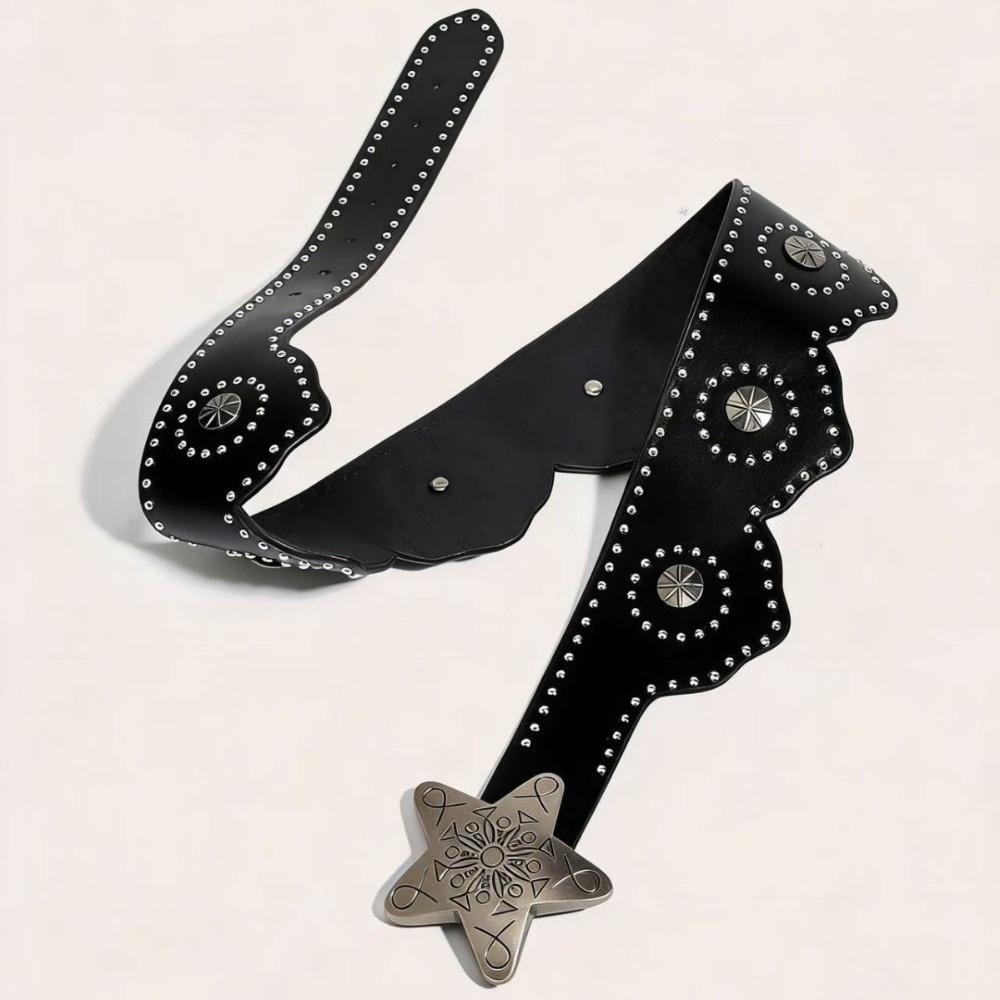 Solid Color Star Buckle Belt Multifunctional Wide Waistband Waist Chain Women's Accessories