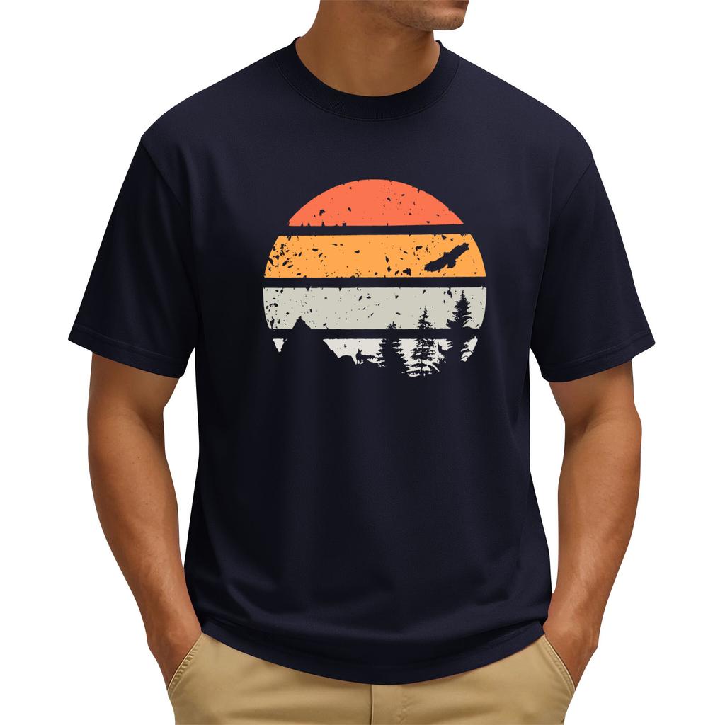 Men's Printed Round Neck T-Shirt Casual Sports Short-Sleeve Top