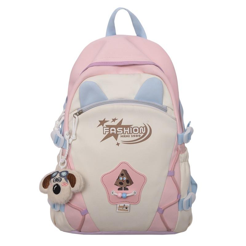 Contrast Color Backpack Women's College Style Lightweight Backpack Cartoon Student Schoolbag