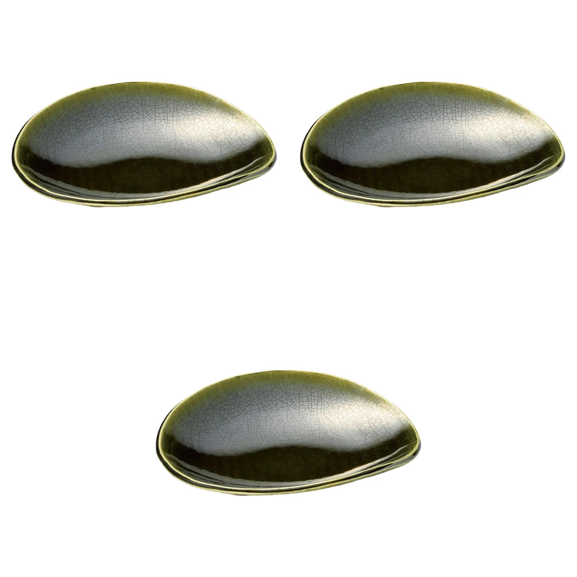 

Set of 3 Oribe Oval Plates x x Serving Bowl by Setomonohonpo 9-inch [27 25.5 5.7 cm] (Medium)