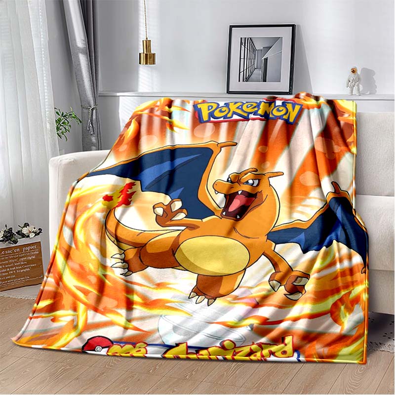 3D-Printed Cute Cartoon Charizard Blanket — Fluffy, Soft, and Warm Throw for Bedroom Decor and Home Comfort