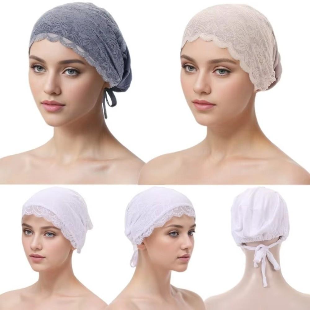 Fashion Elegant Turban Hat Solid Color Elastic Hijab Cap Breathable Tie Straps Under Scarf Caps Female Head Covering