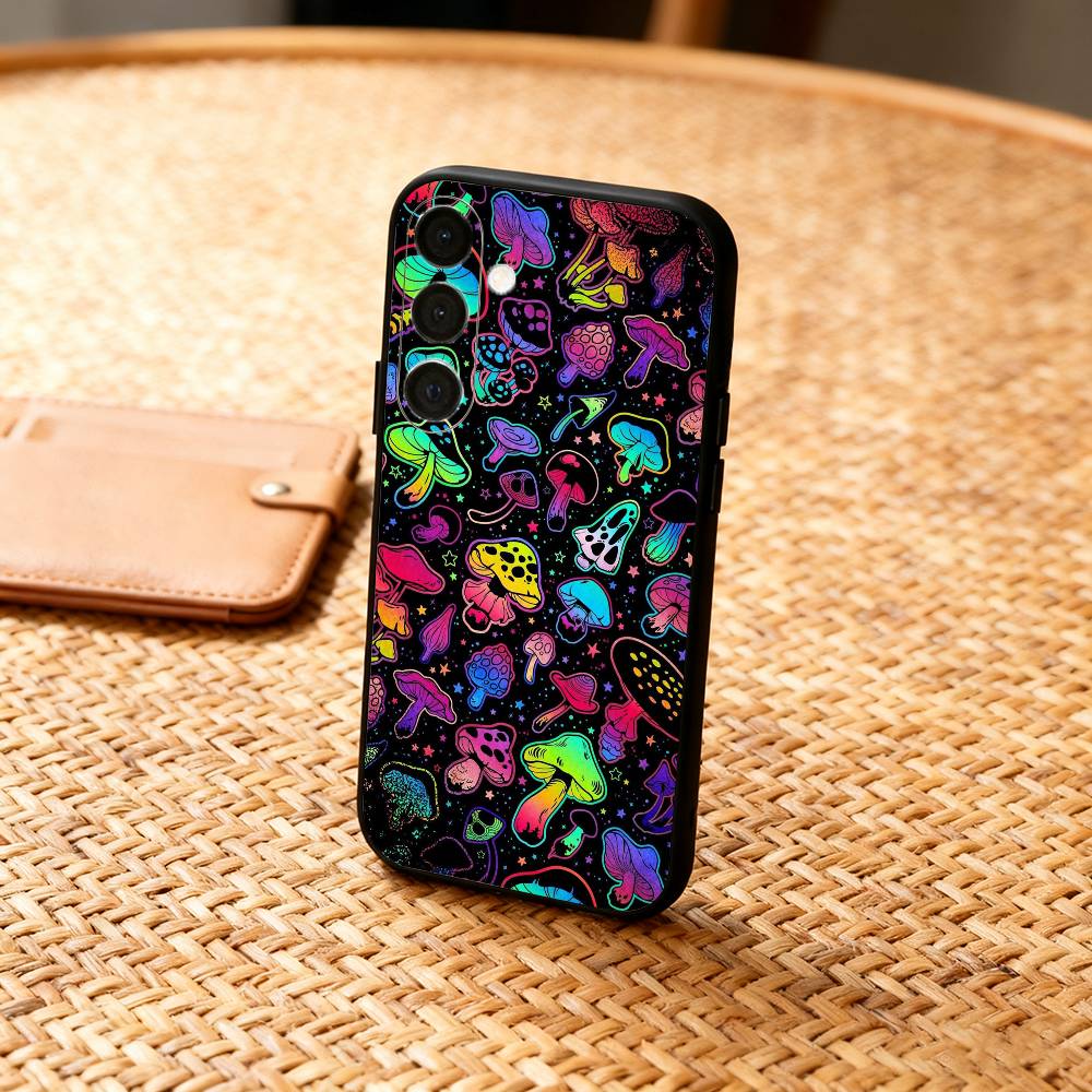 P-Psychedelic C-Colored M-Mushroom Phone Case For Samsung A73,72,71,53,52,51,22,91,80, Soft Black Cover
