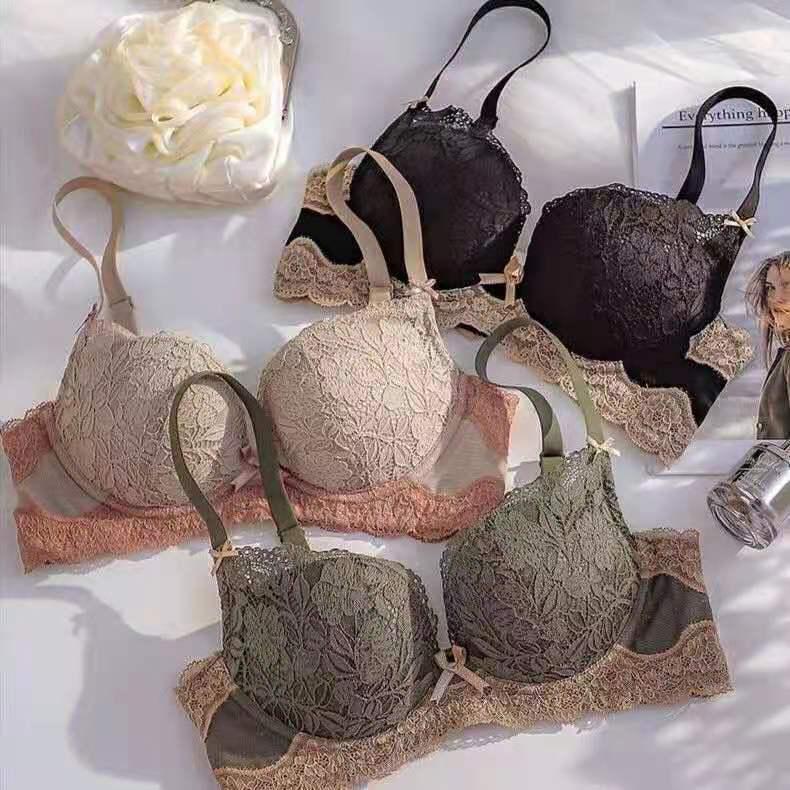Damen Push-Up Spitzen-BH Set: Ohne Bügel, Verdickte Unterstützung, Verstellbare Seiten, Verbessert kleine Brust.