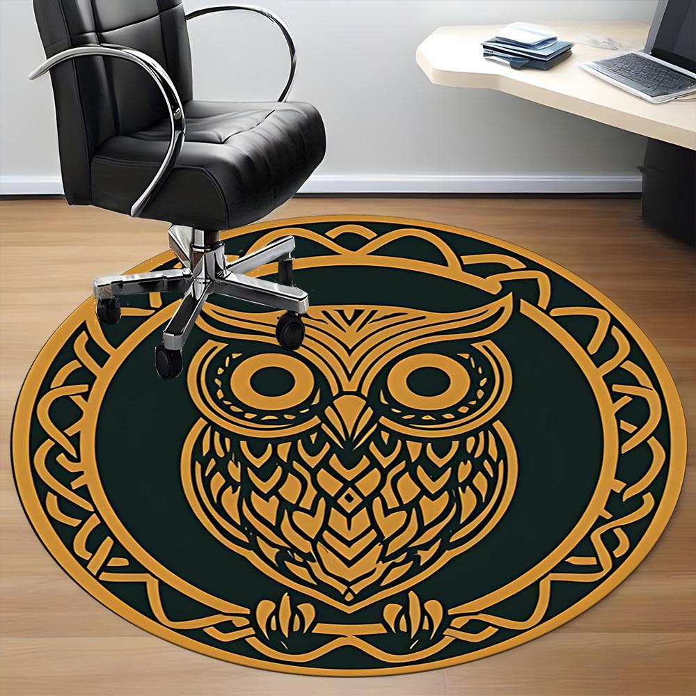 1pc Owl Office Round Area Rug, Mat Suitable For Office, Under Office Chairs Bedroom Living Room Home Decor, Room Deco