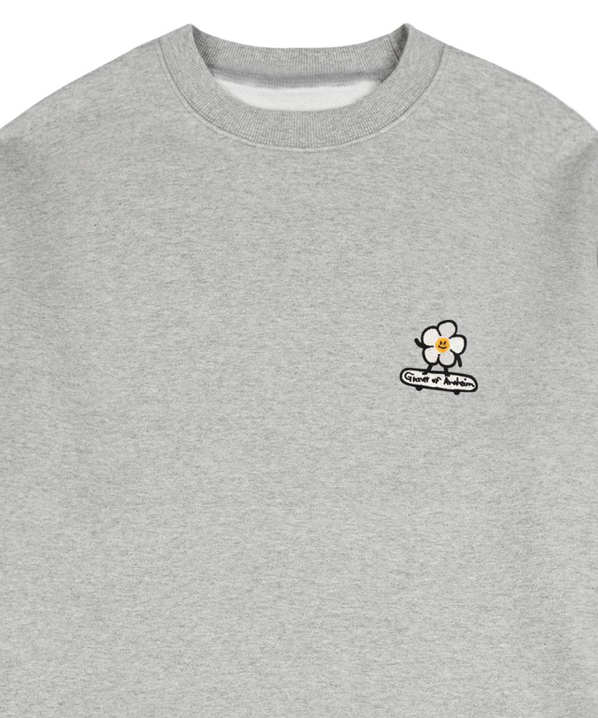 GRAVER [Unisex] Flower Board Embroidered Smile Sweatshirt_Gray
