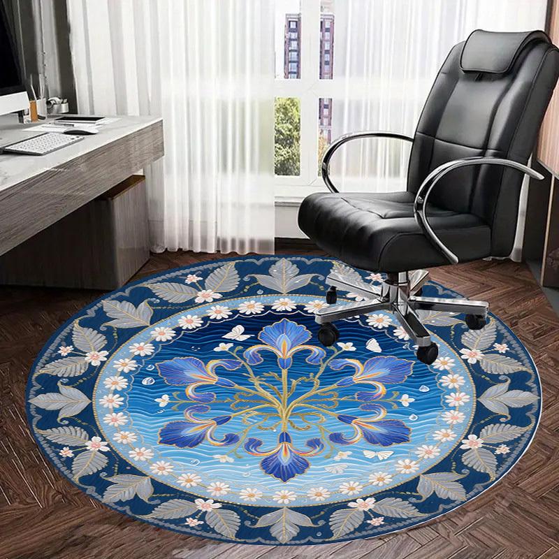 1pc Office Carpet Chair Mats Blue Iris Floral Mandala Perfect for Decorating Office Chairs, Living Rooms, Or Bedrooms
