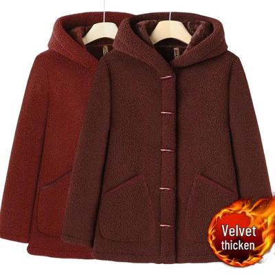 Stylish Hooded Winter Jacket for Middle-Aged & Elderly Women, Thickened Lambswool & Velvet Cotton