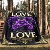 1pc Purple Flowers Love Throw Blanket Polyester Fiber, Lightweight Flannel, Soft & Warm, All Season Use for Outdoor, Camping