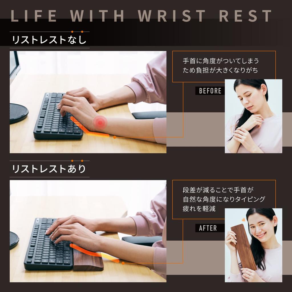 Melius Design Wooden Wrist Rest, Armrest, and Palm Rest for Keyboards, Solid Walnut, Premium Natural Wood with Non-Slip Surface (Large, 440mm Wide)