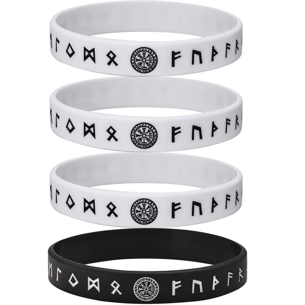 Vnox 12mm Silicone Bracelet for Men, Soft Rubber Silicone Wristband, Nordic Viking Compass Rune Almut Bangle Set