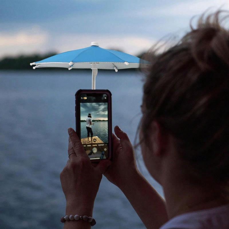 1pc Mini Umbrella For Smartphones With Universal Pig-Shaped Suction Cup Holder, Outdoor Anti-Glare Sun Shade, Made Of Polyester Fiber Material