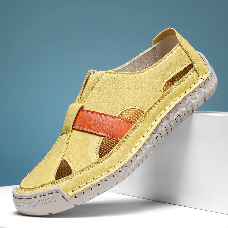 

Мода Мода Высокое Качество Ручная Работа Летние Кожаные Сандалии Мужские Дышащие Сквозные Туфли Уличные Мягкая Подошва Мужские Противоскользящие Пляжные Сандалии 45 жёлтый