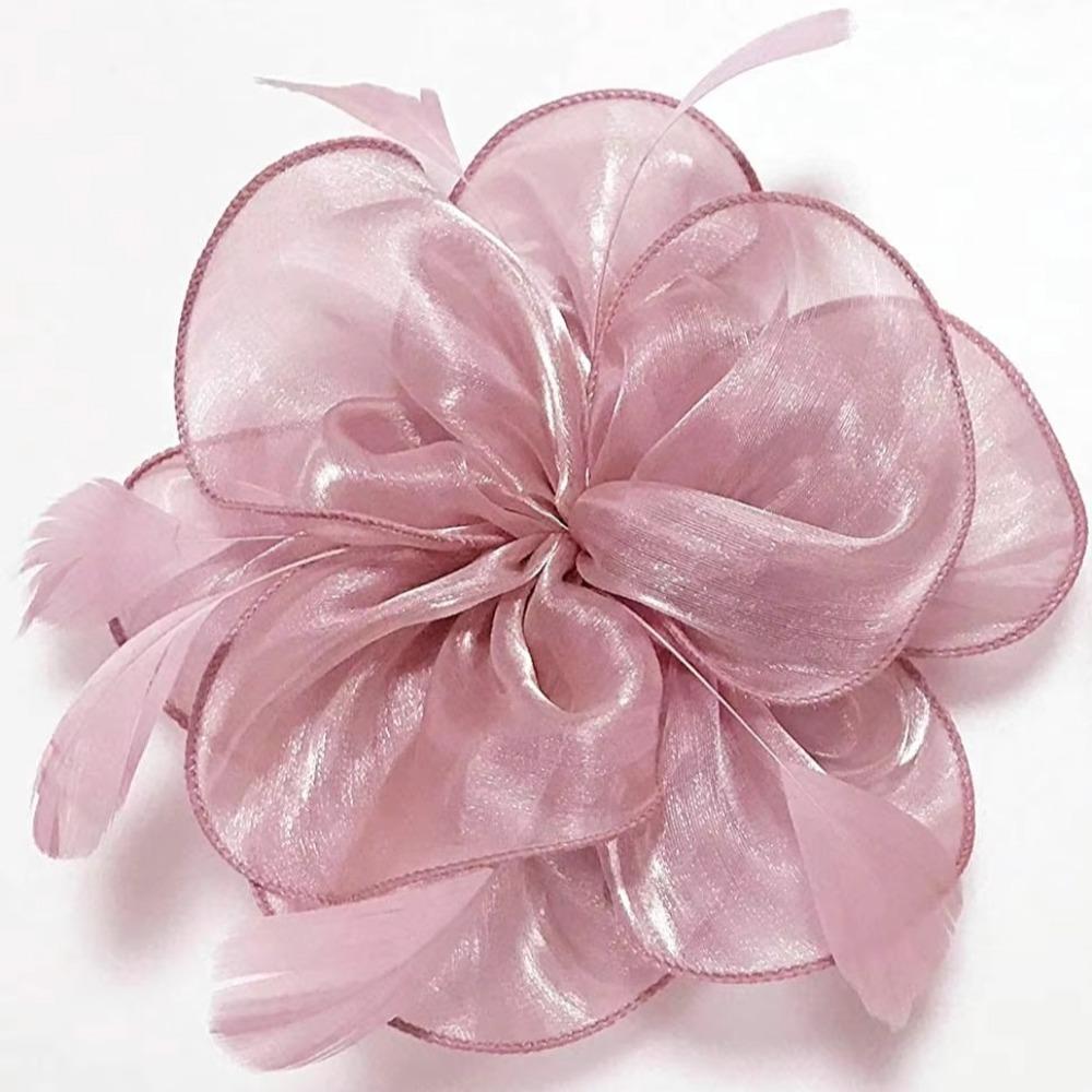 Solid Color Feather Flower Mesh Headband Cocktail Flower Feather Hair Clip  Wedding Decoration