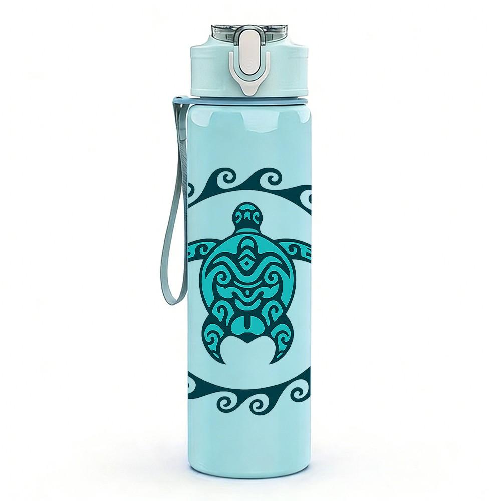 1PC Sea Turtle Circle Badge Print 750ml Color Plastic Sports Water Bottle Leakproof Flip Straw Lid Suitable for Sports Office Home Use