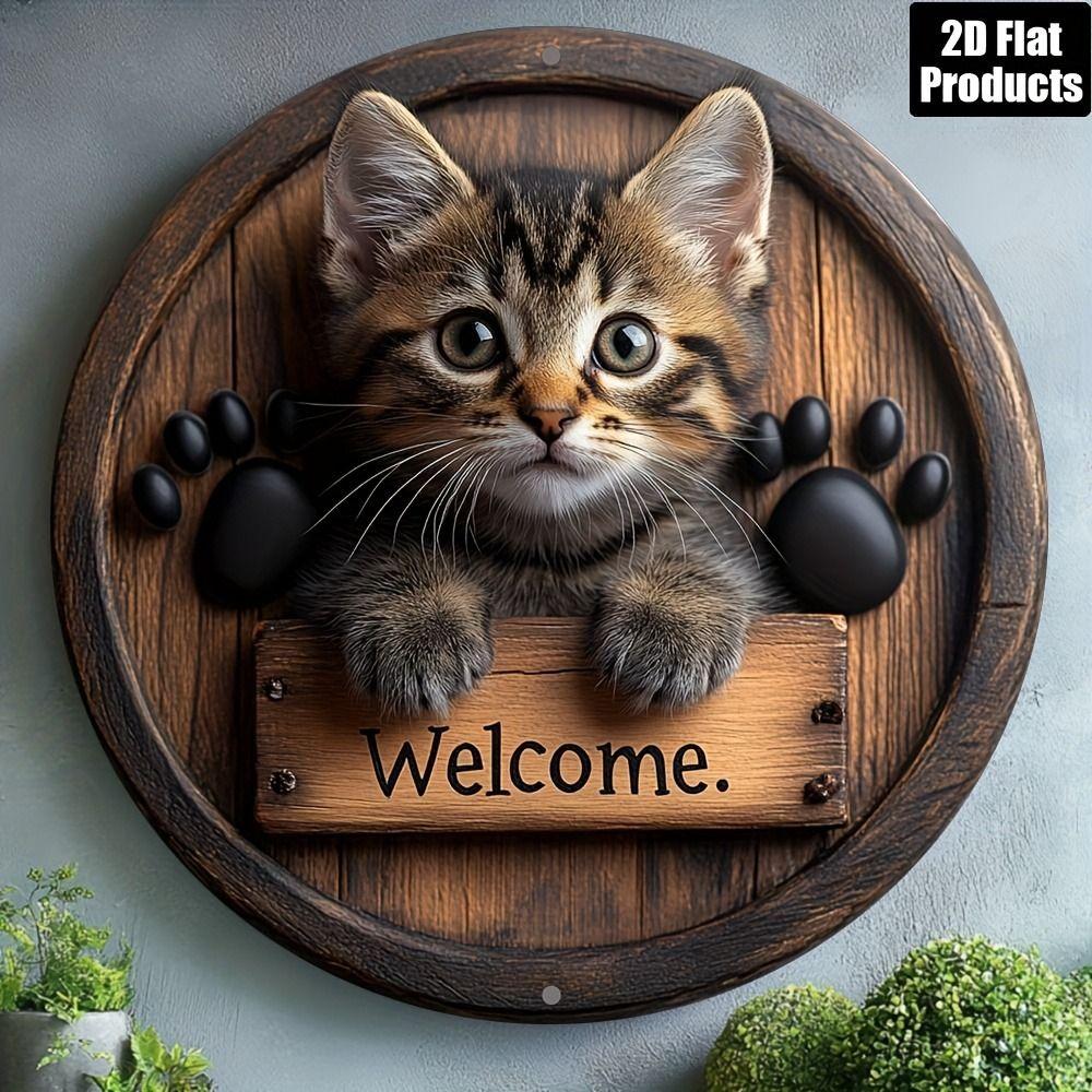Metal Cat Wall Decor Tin Sign Gift For Friend 15x30cm Vintage Home Art