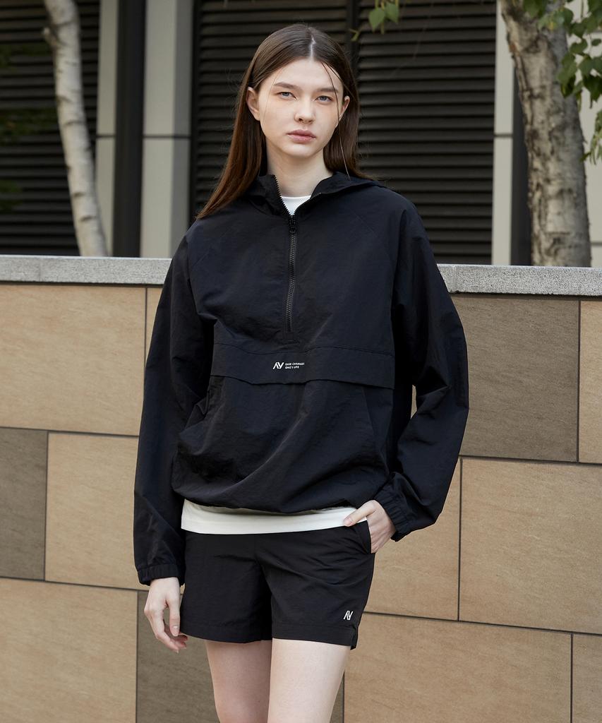 Lazybee [Set] Camp Windbreaker Anorak Jacket + Sports Shorts M Black