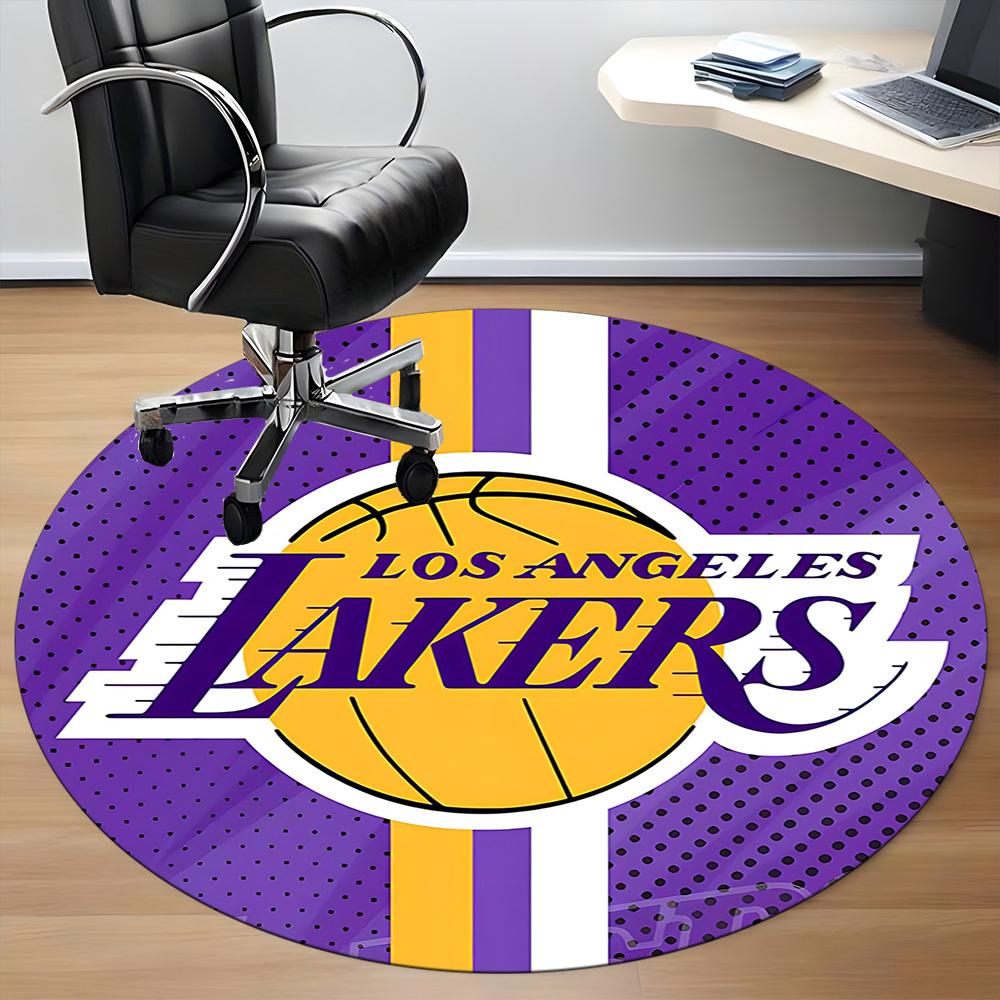 1pz Tappeto Rotondo da Ufficio Basket Lakers, Tappetino da Interno Adatto per Ufficio, Sotto Sedie da Ufficio Camera da Letto Soggiorno Decorazione Casa, Decorazione Stanza
