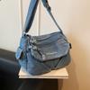 Women Denim Shoulder Bag Vintage Large Capacity Casual Tote Handbag with Multiple Pockets