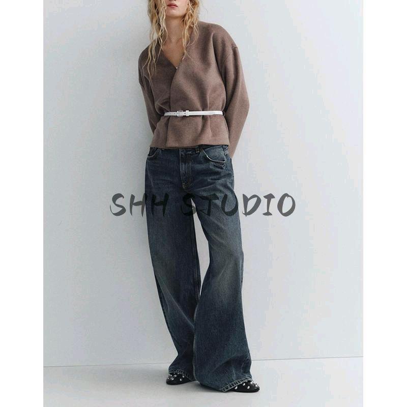 Spring New Women's Clothing Minimalist Wool Blend with Belt Soft Comfortable Long Sleeve V-neck Coat 1255737