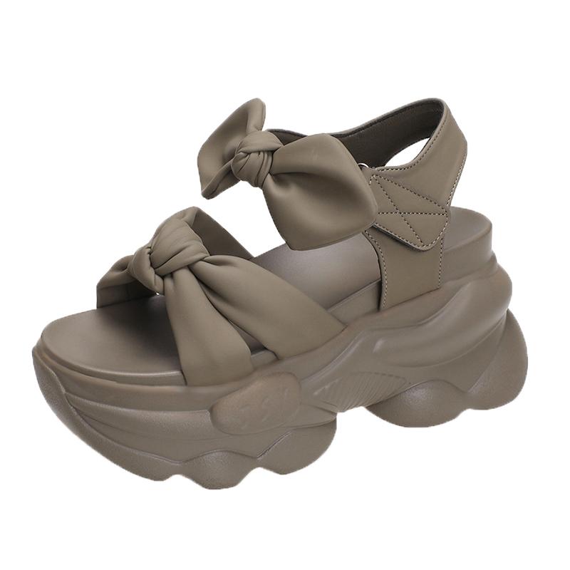 Fashion Summer High-heeled Sandals for Women 9CM Wedge Heel Bow Slippers Fashionable  Outdoor Thick-soled Sandals Beach Casual Slippers