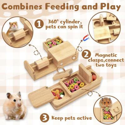2Pcs Wooden Hamster Enrichment Toys Small Animal Chew Toy Interactive Pets Hidden Treats Holder Sniff And Snack Toy for Guinea Pigs
