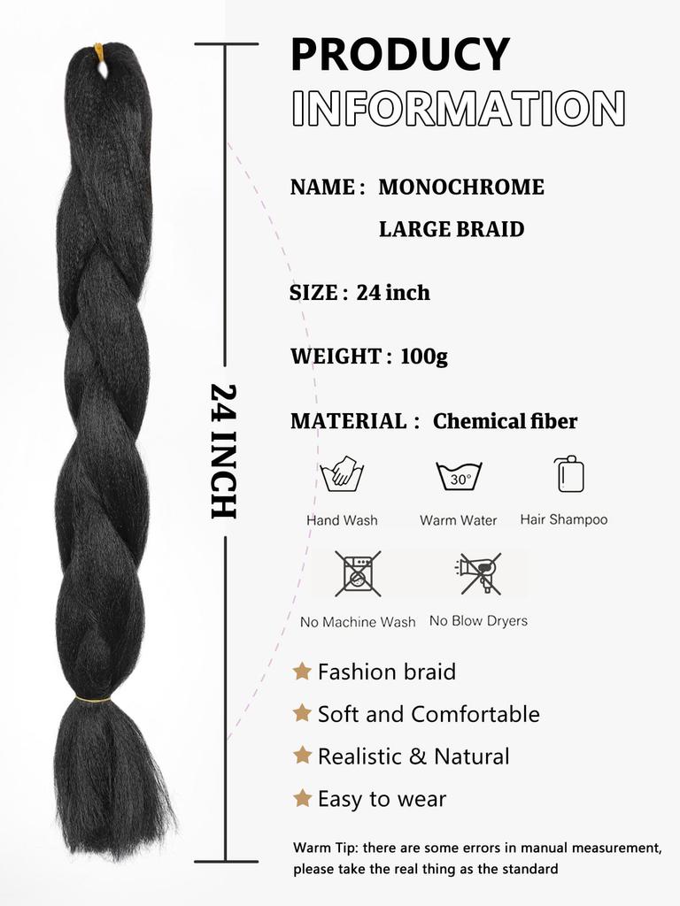 Syntetiske Hårstykker 24 tommer Svarte Syntetiske Hårfletter Forhåndsstrukket Jumbo Flettehår Extensions for daglig DIY-bruk