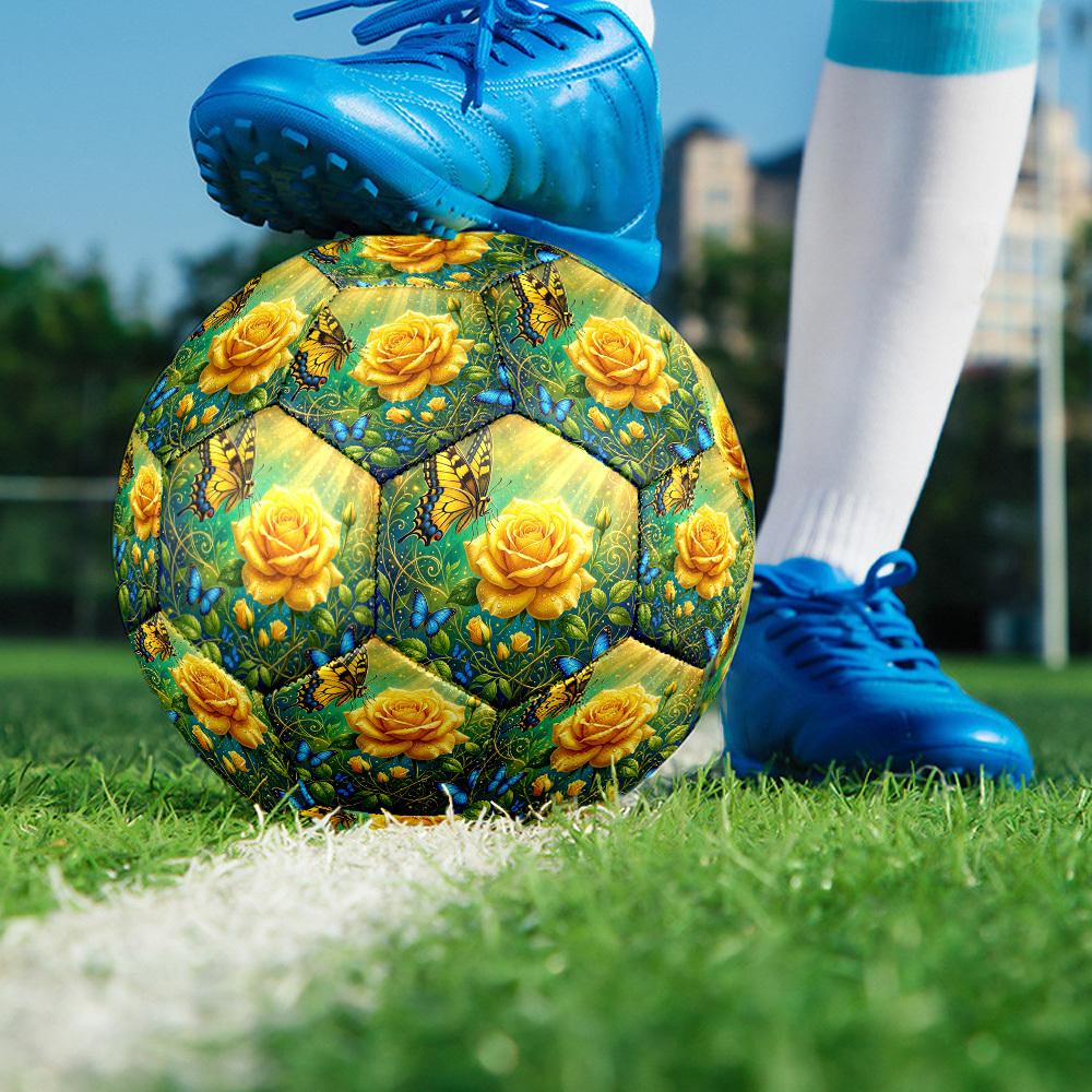 1pc Butterflies Yellow Roses Durable Size 5 Soccer Ball Professional Match Training Football Indoor &Outdoor Sports Ball P60184