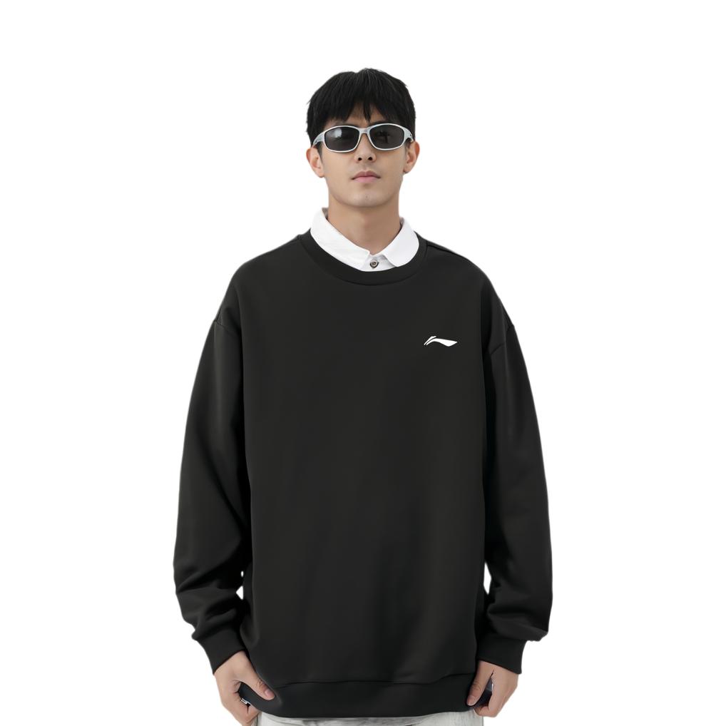 Li Ning Badminton Series Solid Color Logo Pullover Fleece Sweatshirt Unisex Sweatshirt AWDTD83-1