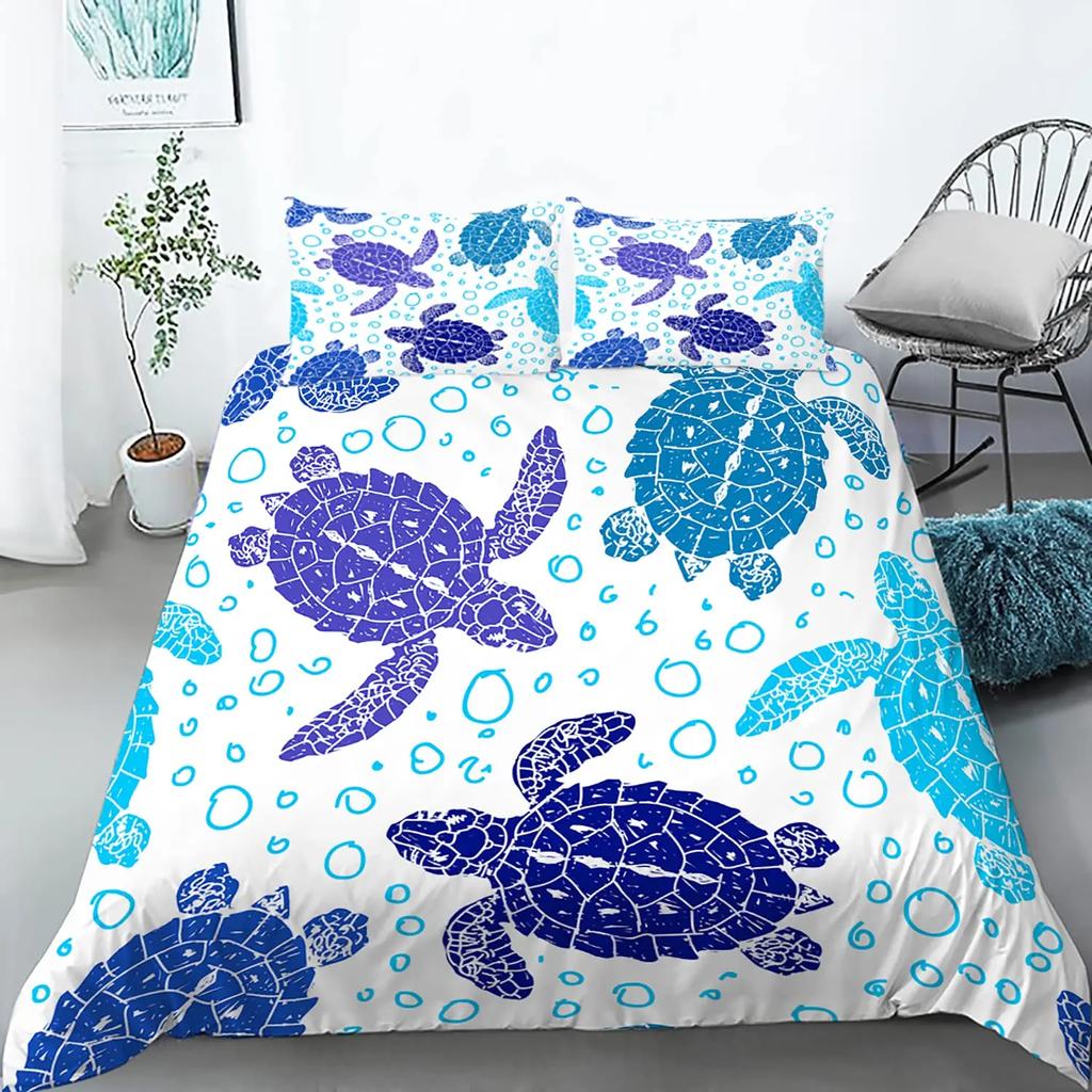 Sea Turtle Duevt Cover Set King Size Ocean Turtle Themed Comforter Cover For Teens Boys And Girls Soft Polyester Quilt Cover