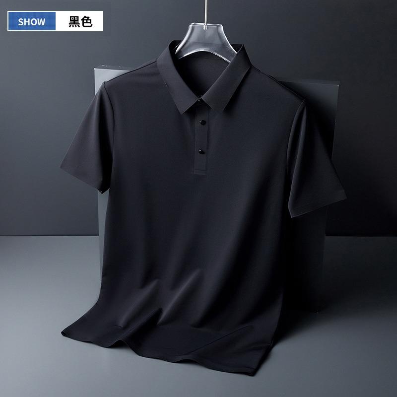 Men Seamless Solid Color Light Business Breathable Short Sleeve Polo Shirt