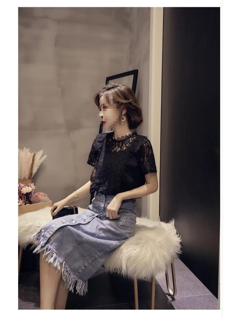 Women's Summer Chiffon Lace Shirt - Short Sleeve, Hollow Out, Korean Style, Versatile Plus Size Top